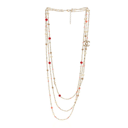 Chanel Pearl Bead Multi Strand CC Long Necklace Gold 3 of 4