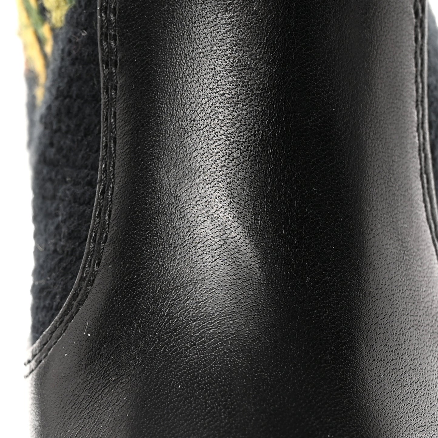 Calfskin Woven Wool Embroidered Knee High Boots 37 Black