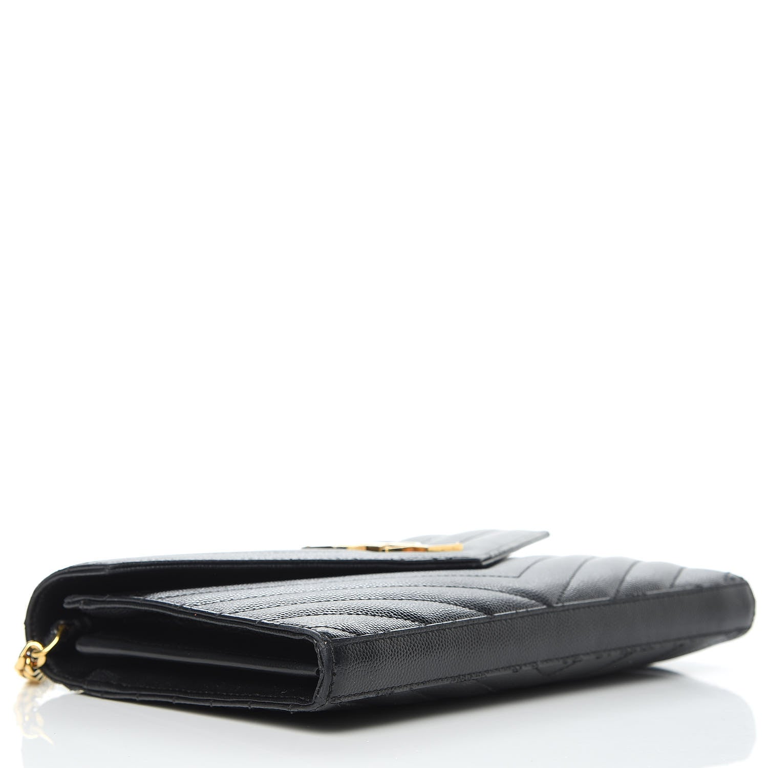 Saint Laurent Grain De Poudre Matelasse Chevron Monogram Chain Wallet Black 4 of 15
