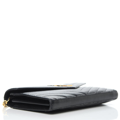 Saint Laurent Grain De Poudre Matelasse Chevron Monogram Chain Wallet Black 4 of 15