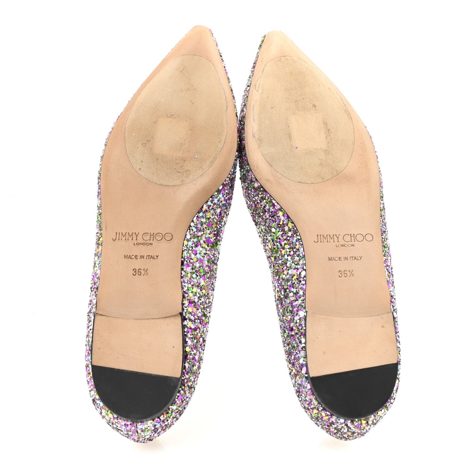 Jimmy Choo Glitter Romy Flats 36.5 Silver Multicolor 1749239