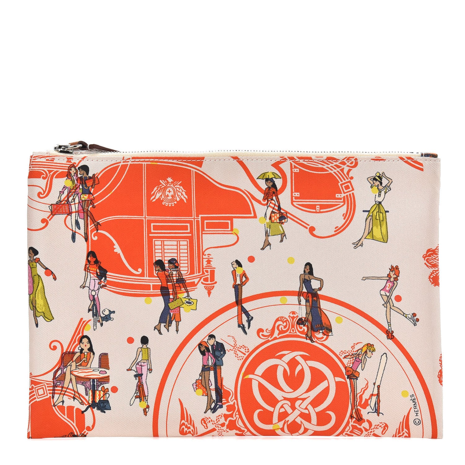 Hermes Technical Silk Ex-Libris Les Parisiennes Silky Pocket Cosmetic Case Geranium Nata Gold 1 of 7