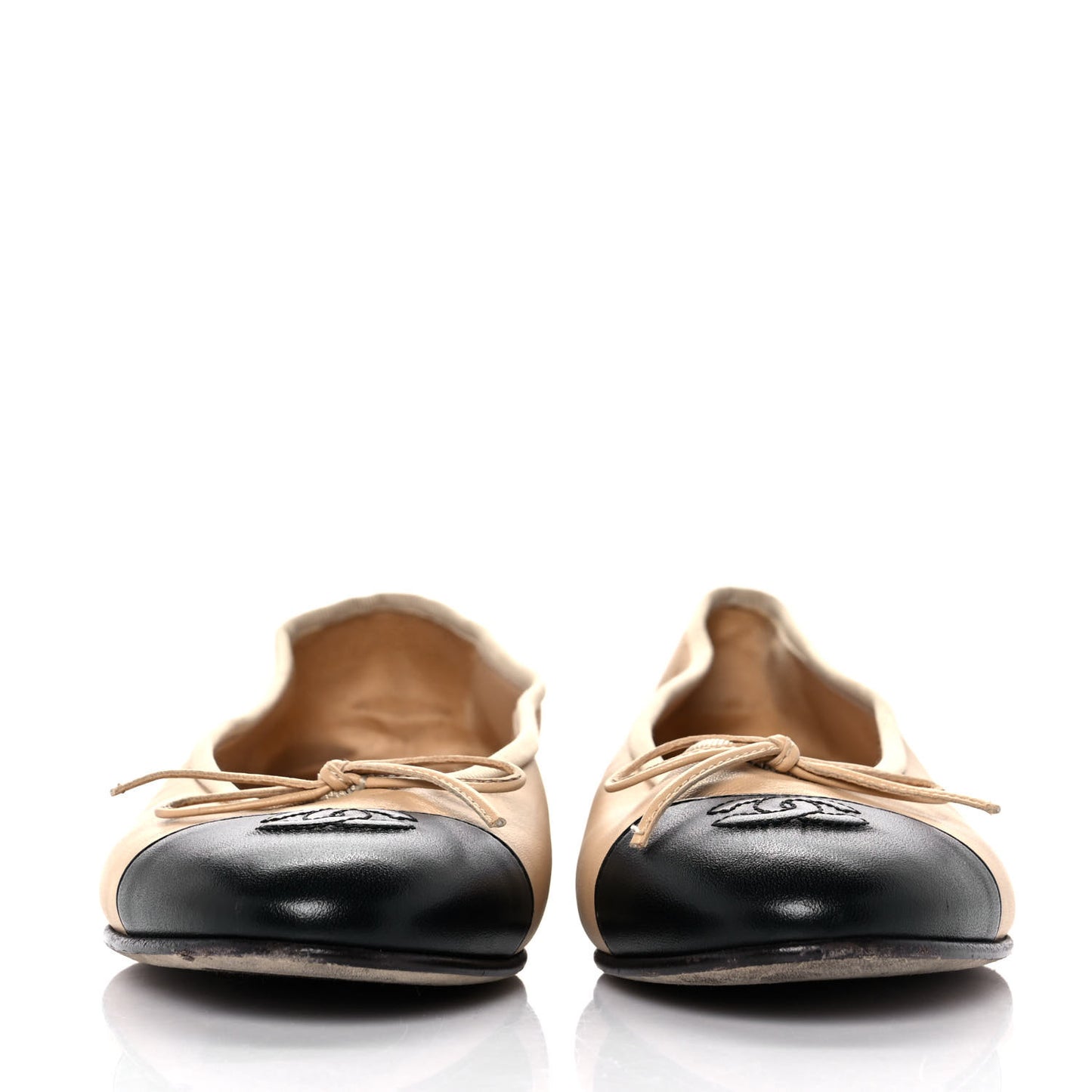 Lambskin Cap Toe CC Ballerina Flats 38.5 Beige Black