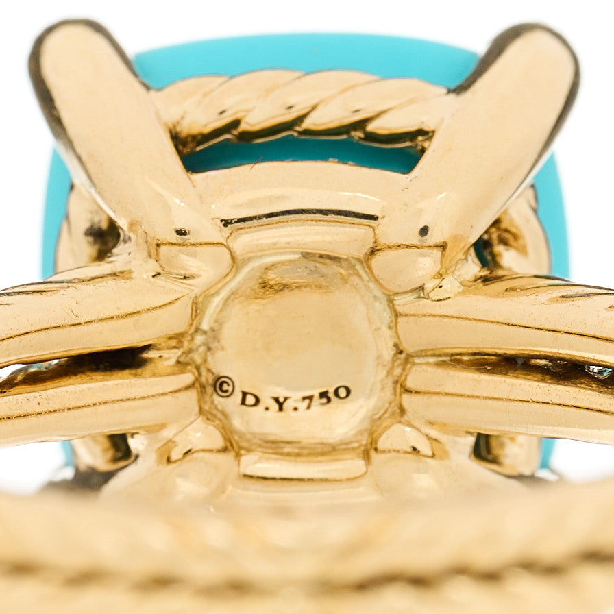 David Yurman 18K Yellow Gold Diamond Turquoise 11mm Chatelaine Ring 54 6.75 4 of 4