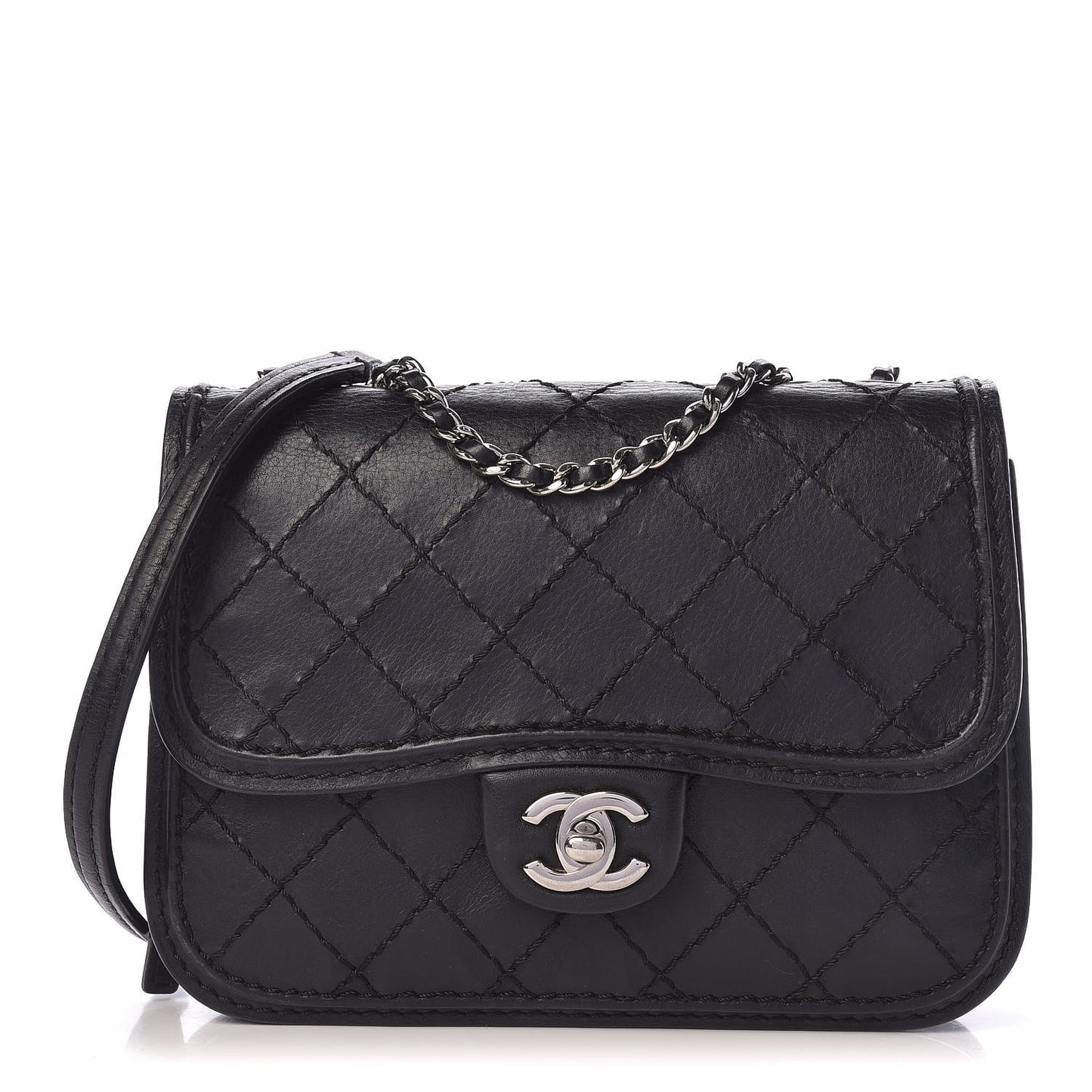 Calfskin Stitched Small Crossbody Flap Black