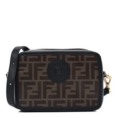 Fendi Glazed Fabric Vitello Century FF 1974 Stamp Patch Mini Camera Case Mogano Panna Black 1 of 5