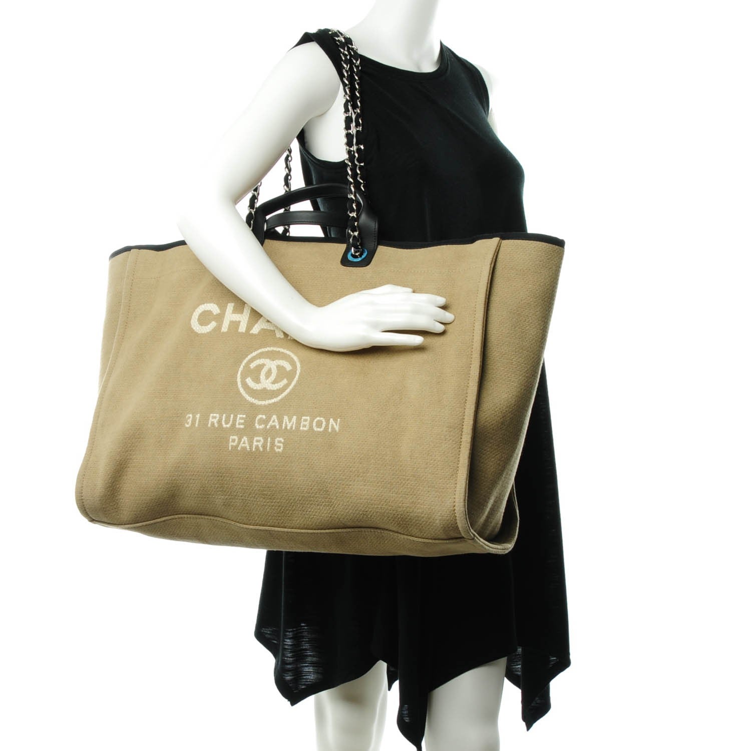 Chanel Canvas Large Deauville Tote Beige Black 2 of 7