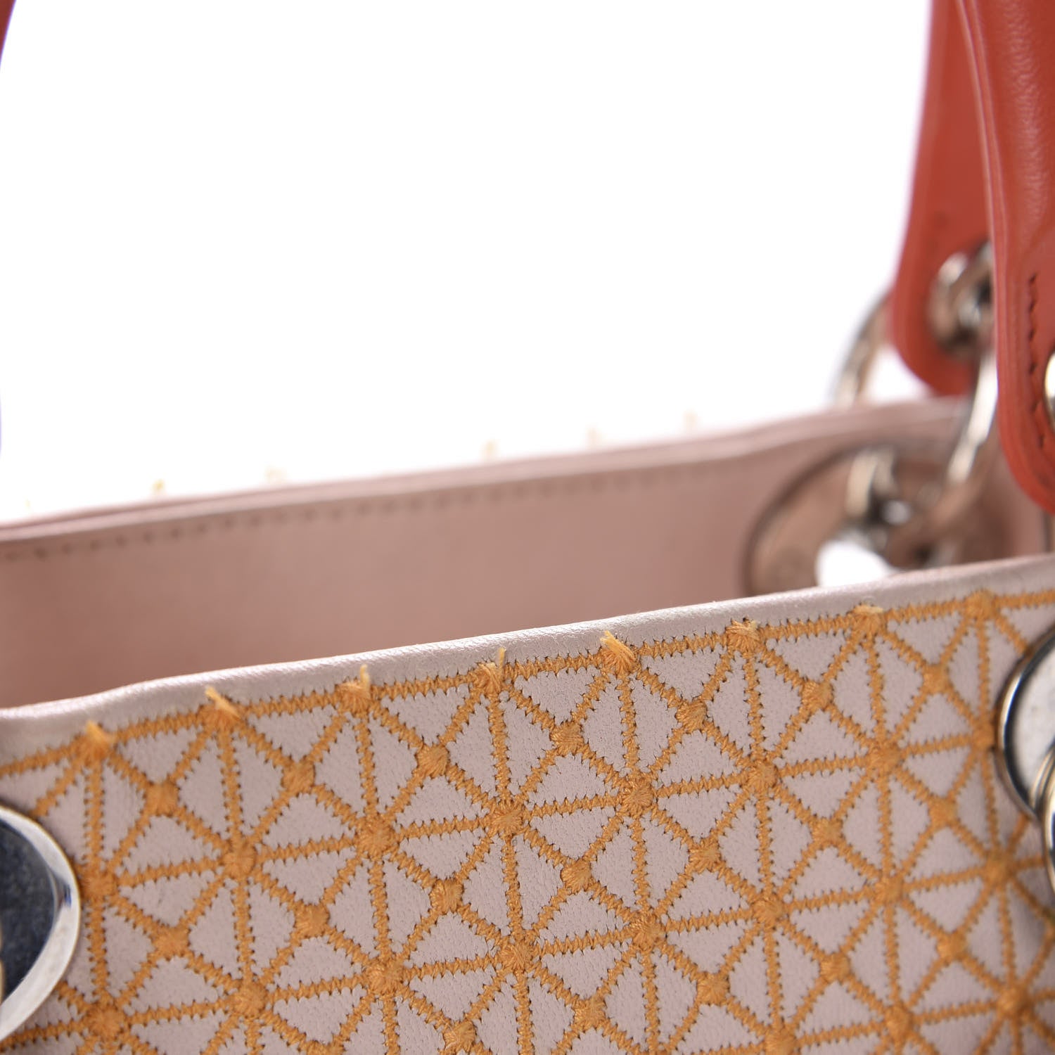 Christian Dior Lambskin Embroidered Medium Lady Dior Light Pink Orange 18 of 22