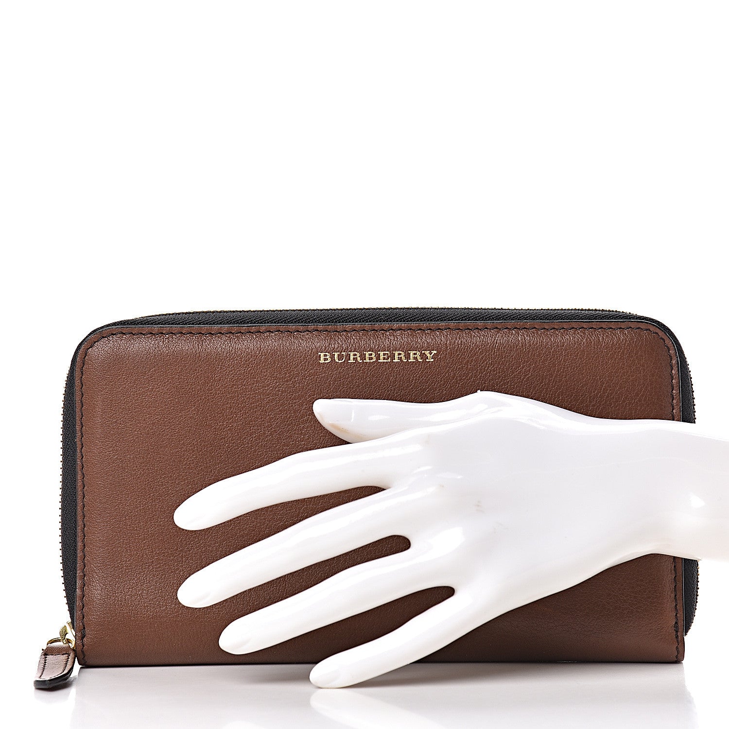 Burberry Signature Grain Calfskin Soft Renfrew Zip Around Wallet Tan 2 of 15