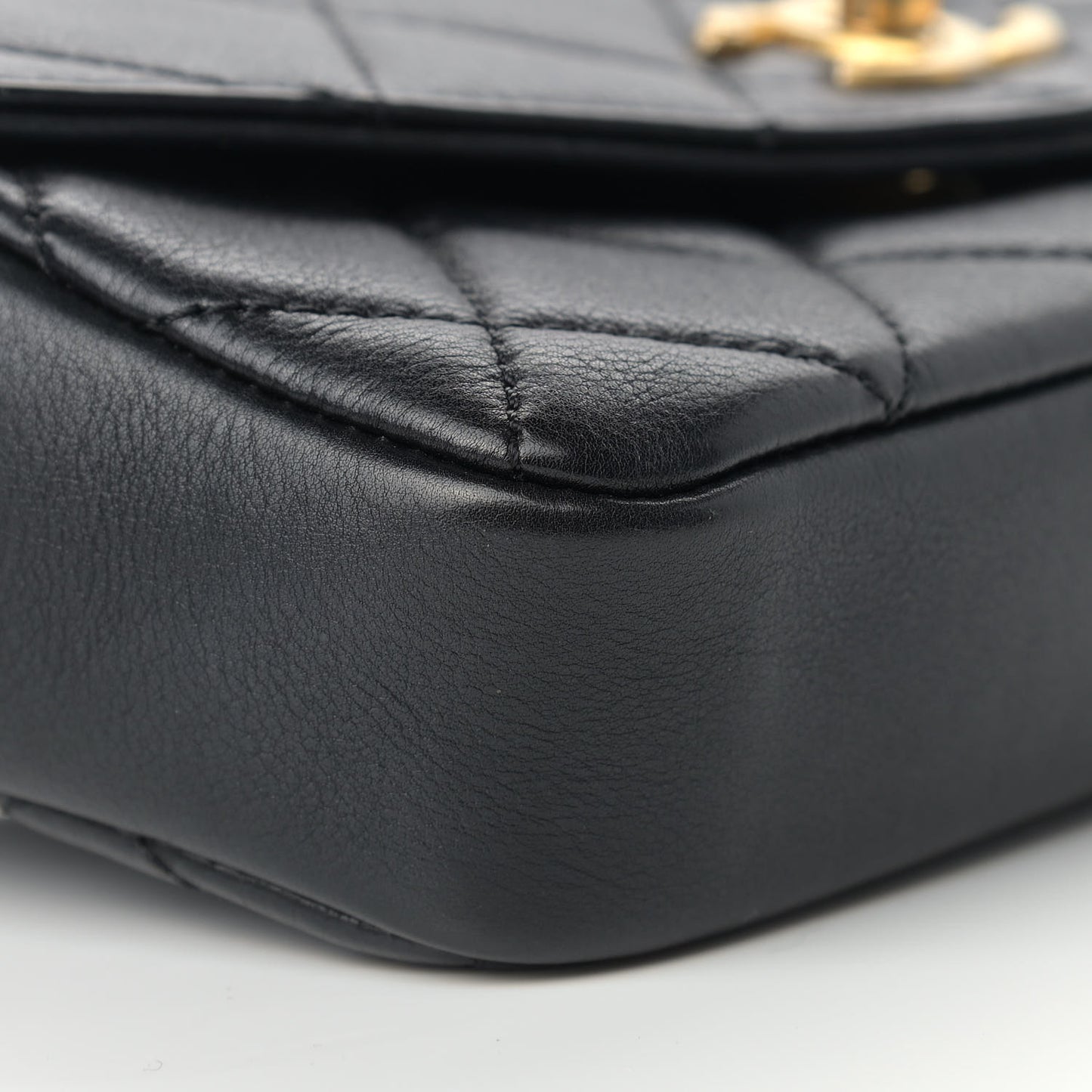 Calfskin Quilted Flap Waist Bag Black