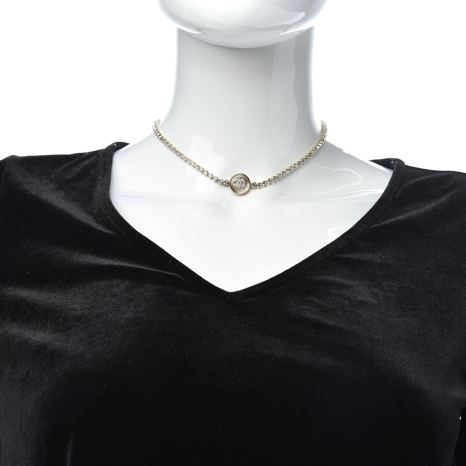 Chanel Crystal CC Chain Short Necklace Gold 2 of 5