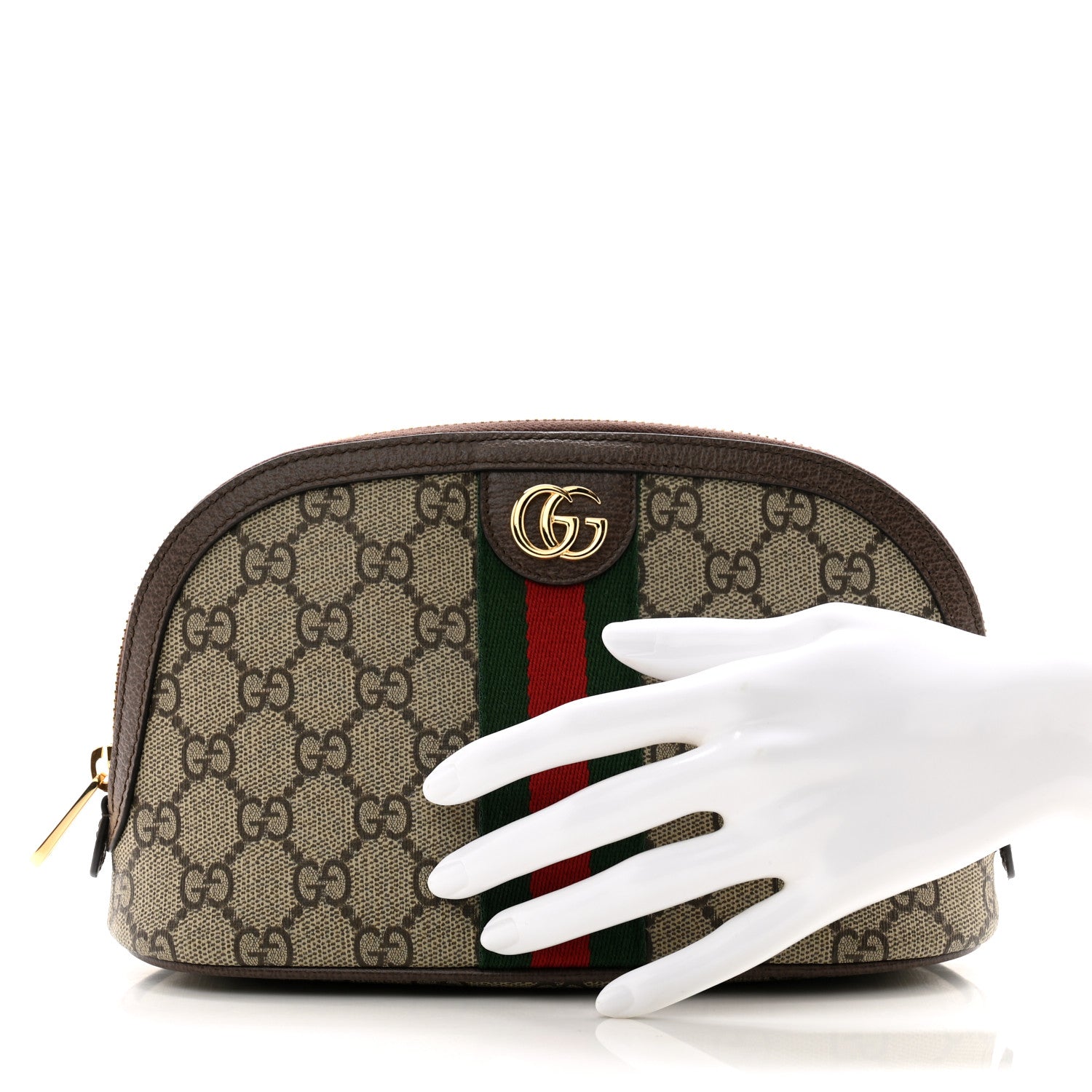 Gucci GG Supreme Monogram Textured Calfskin Web Large Ophidia Cosmetic Case Beige Ebony New Acero 2 of 7