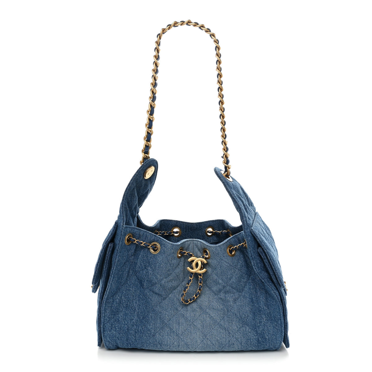 Washed Denim Quilted Small Chanel 25 Handbag Blue