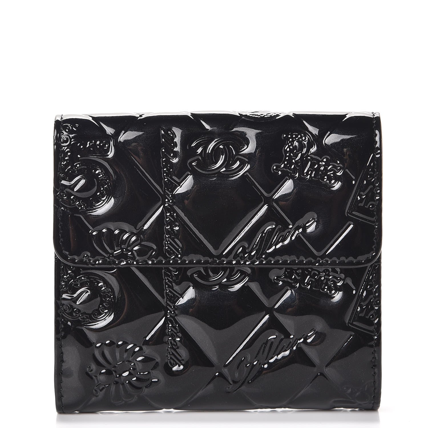 Chanel Patent Calfskin Lucky Symbols Compact French Flap Wallet Black 1 of 7
