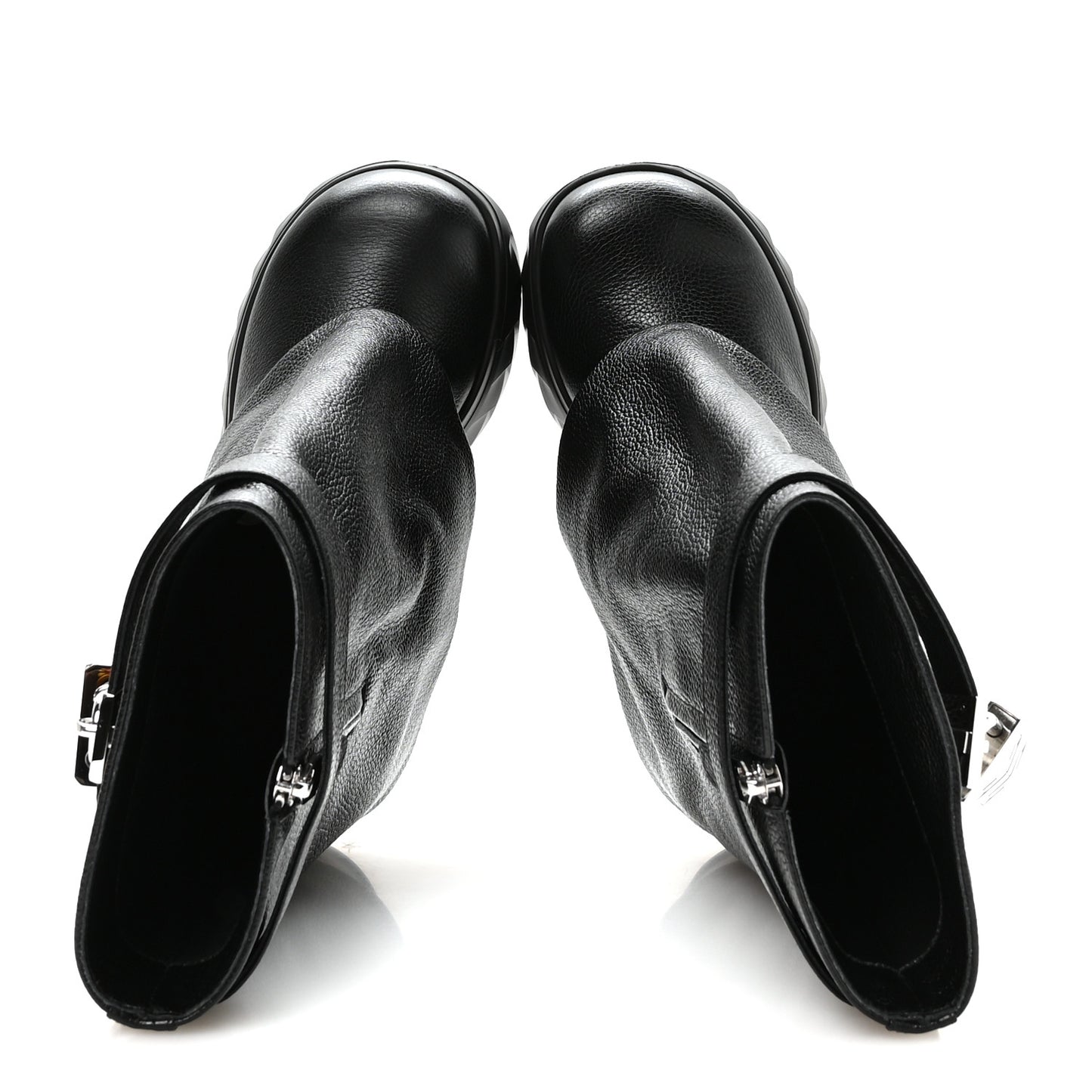 Grained Calfskin Shark Lock Biker Ankle Boots 39 Black