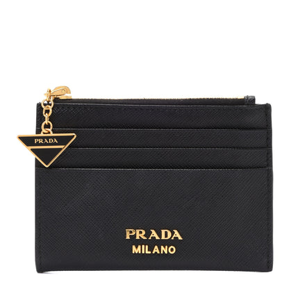 Prada Saffiano Triangle Zip Card Holder Black 1 of 7