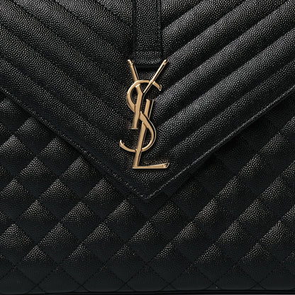 Saint Laurent Grain De Poudre Textured Mixed Matelasse Large Triquilt Monogram Satchel Black 9 of 11