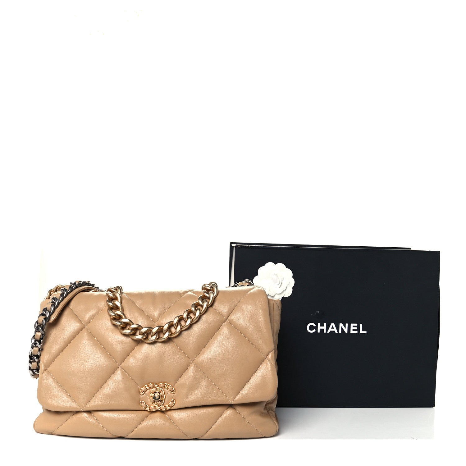 Chanel Lambskin Quilted Maxi Chanel 19 Flap Beige 10 of 10