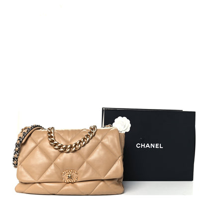 Chanel Lambskin Quilted Maxi Chanel 19 Flap Beige 10 of 10