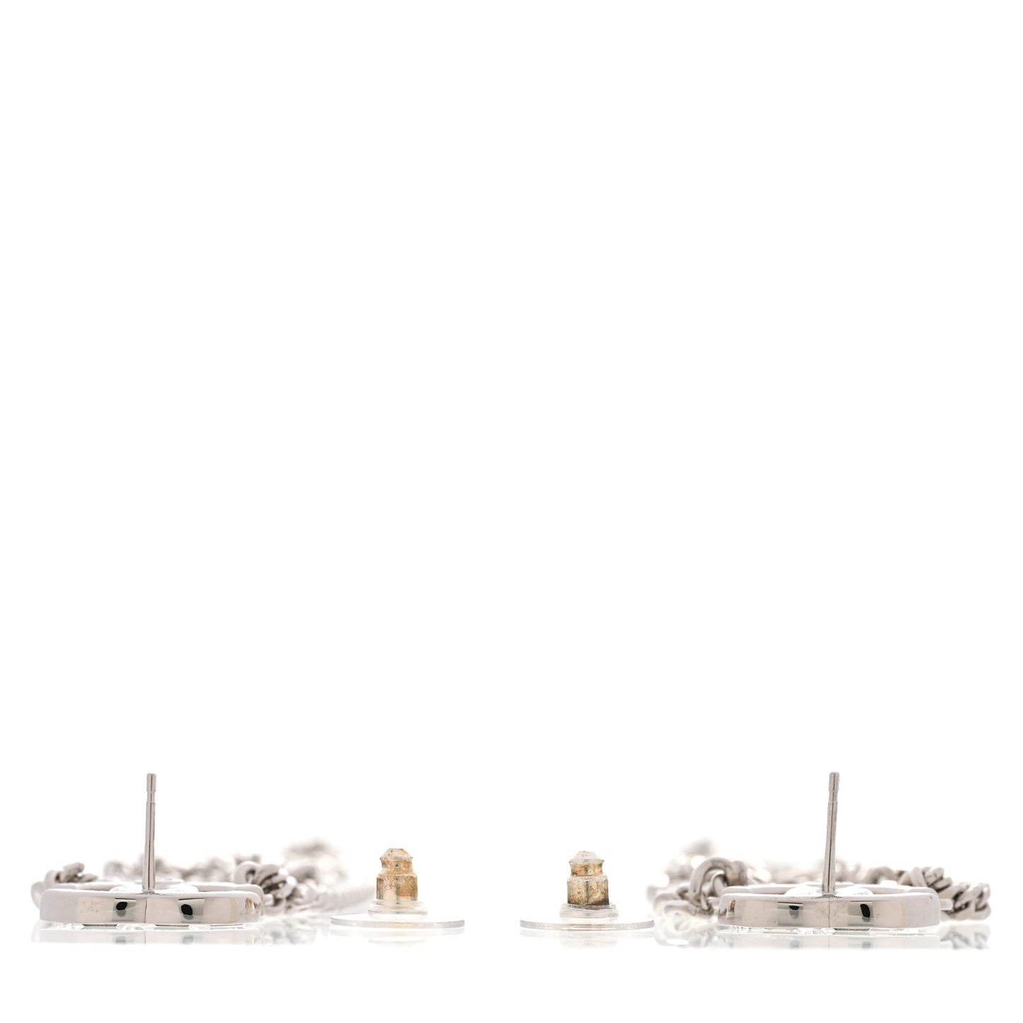 Crystal Baguette CC Chain Drop Earrings Silver