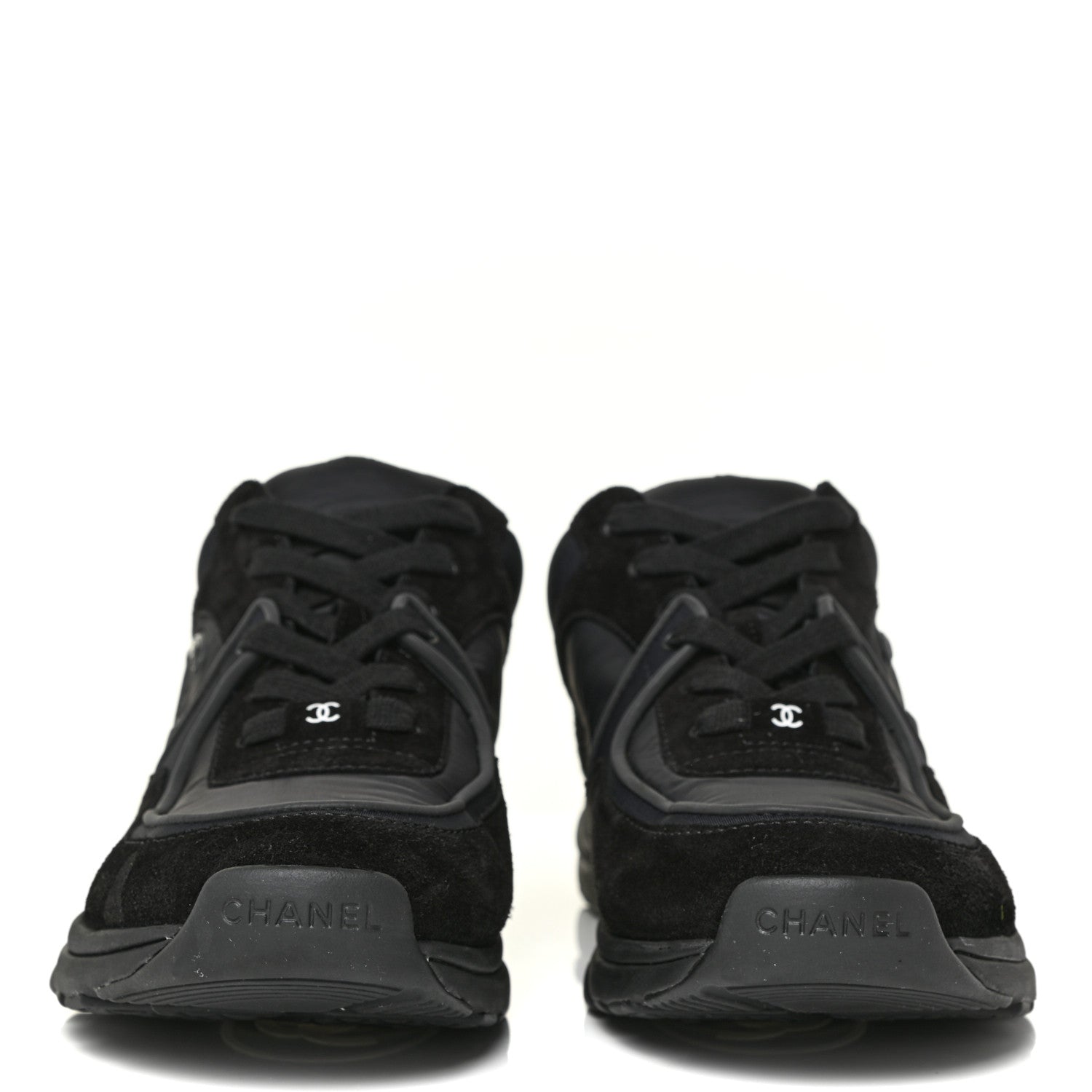 Chanel Nylon Calfskin Suede Calfskin CC Sneakers 39.5 Black 2 of 14