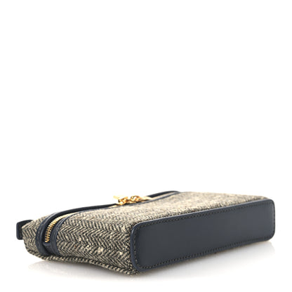 Loro Piana Virgin Wool Blend Herringbone Calfskin Extra Pocket Mini Pouch Green Sand Blue Green Sun Gold 4 of 11