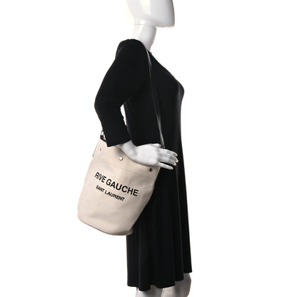 Saint Laurent Linen Calfskin Rive Gauche Bucket Bag Greggio Natural 2 of 13