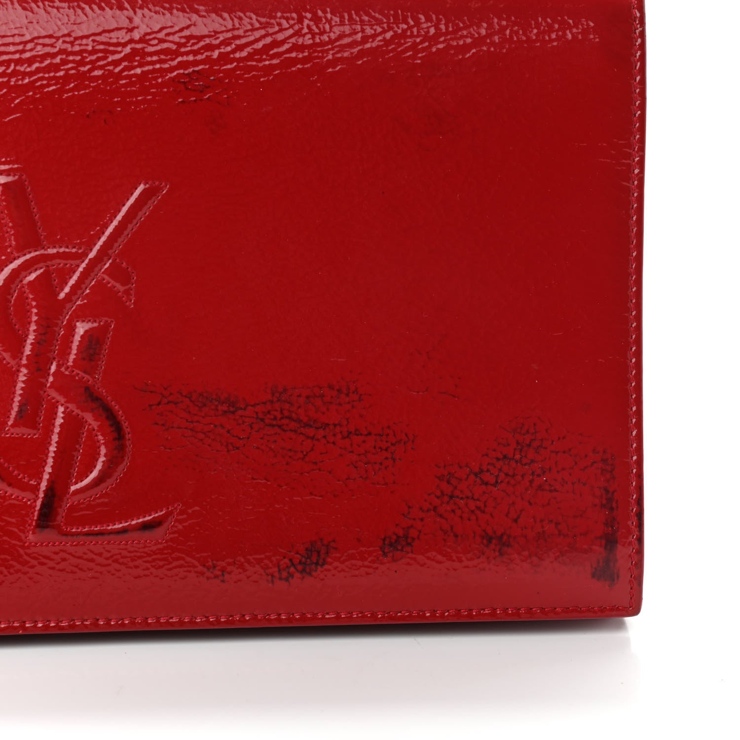 Saint Laurent Textured Patent Monogram Large Belle De Jour Clutch Red 10 of 11