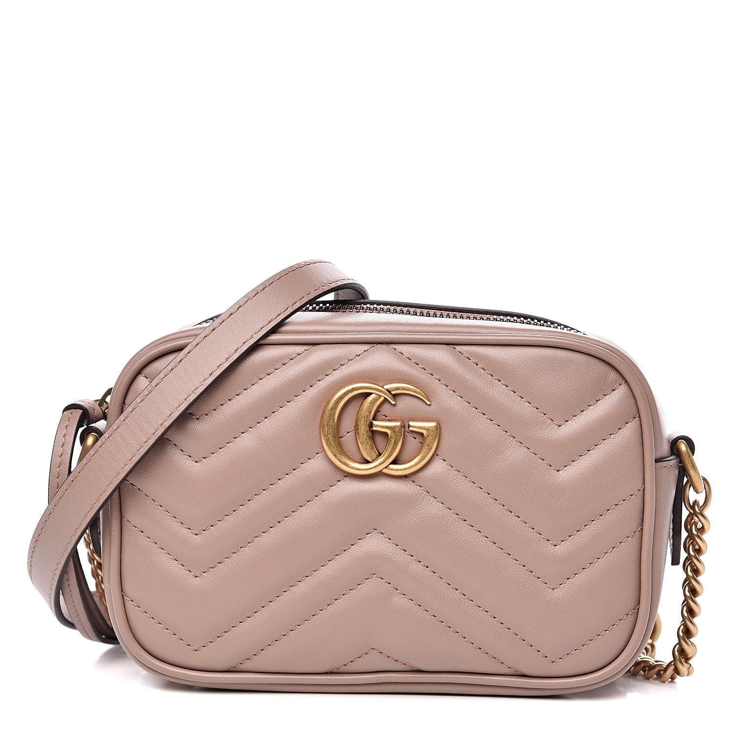 Gucci Calfskin Matelasse Mini GG Marmont Chain Shoulder Bag Porcelain Rose 1 of 11