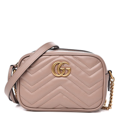 Gucci Calfskin Matelasse Mini GG Marmont Chain Shoulder Bag Porcelain Rose 1 of 11