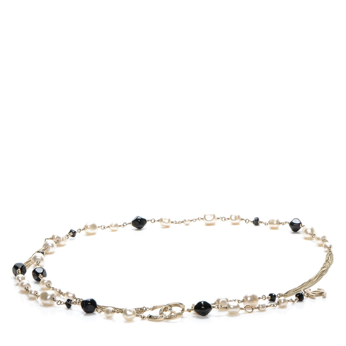 Pearl Beaded Crystal CC Chain Belt Light Gold