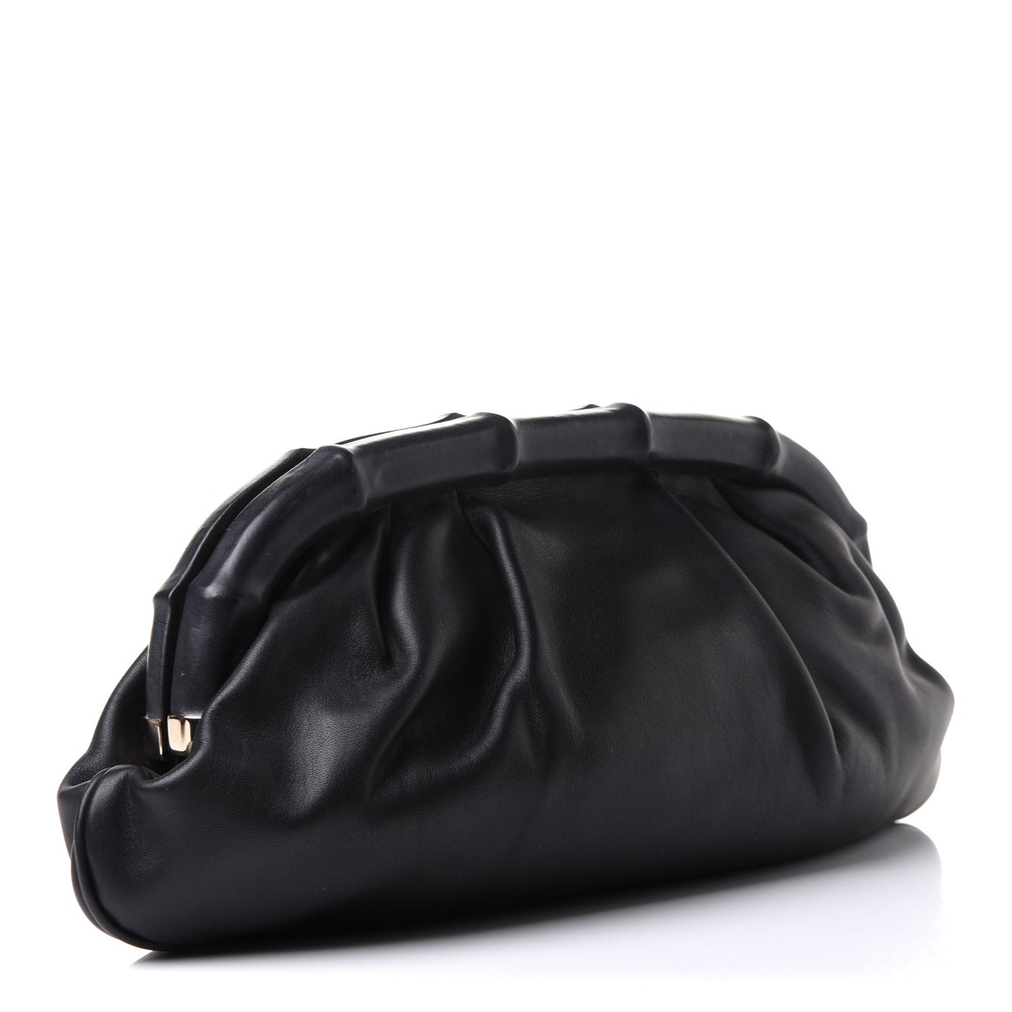 Calfskin Bamboo Frame Top Tassel Clutch Black