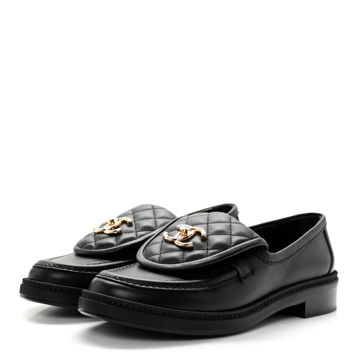 Lambskin Quilted CC Turnlock Loafers 37.5 Black