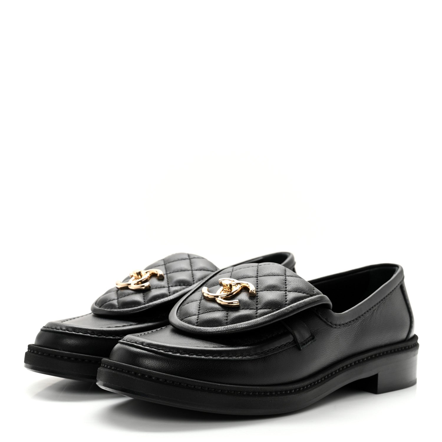 Chanel Lambskin Quilted CC Turnlock Loafers 37.5 Black 3 of 13