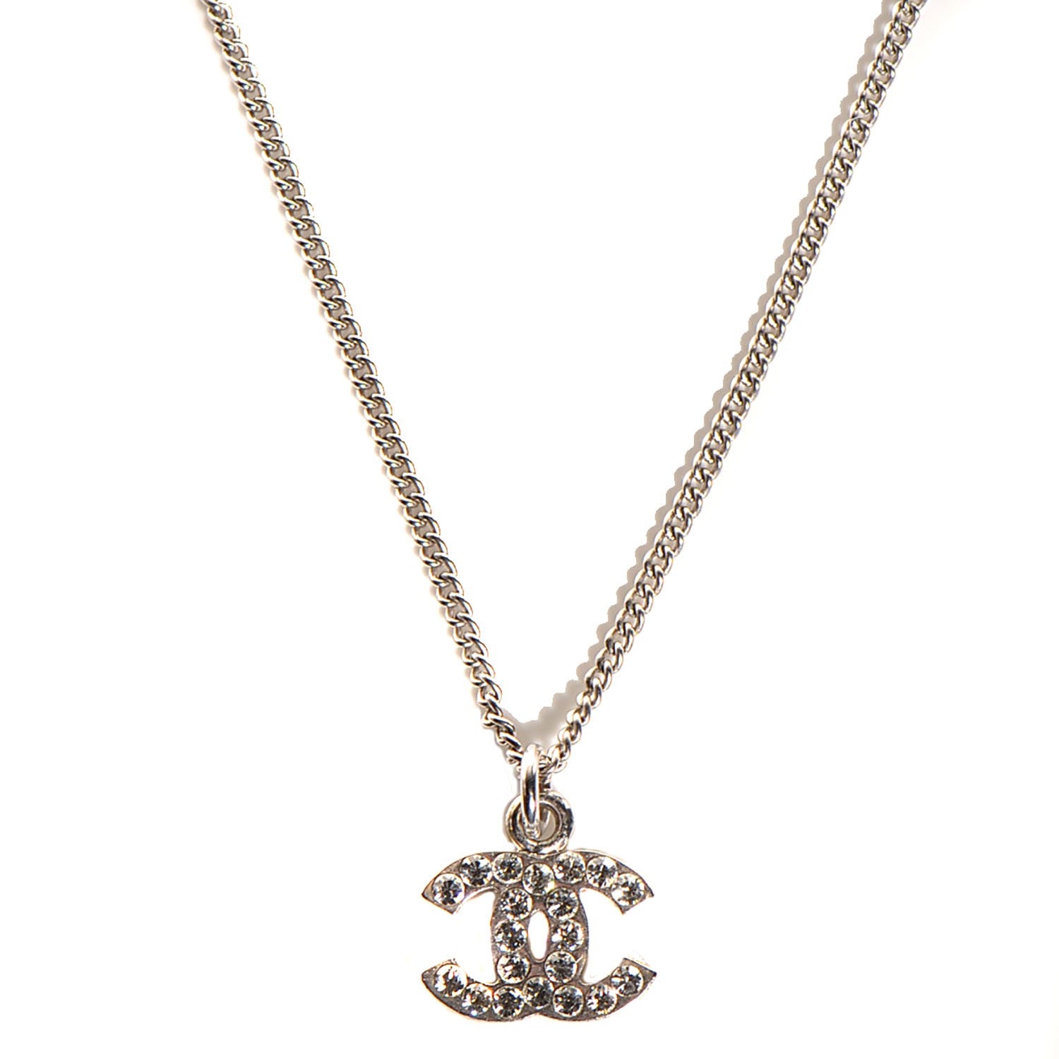 Chanel Crystal Timeless CC Necklace Silver 1 of 4