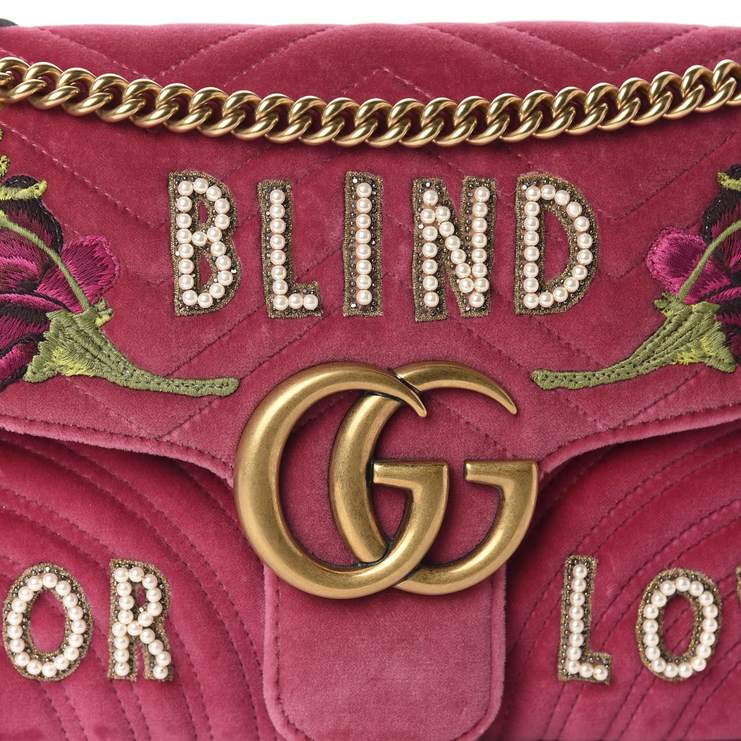 Velvet Matelasse Blind for Love Embroidered Medium GG Marmont Shoulder Bag Light Raspberry Rose Multicolor
