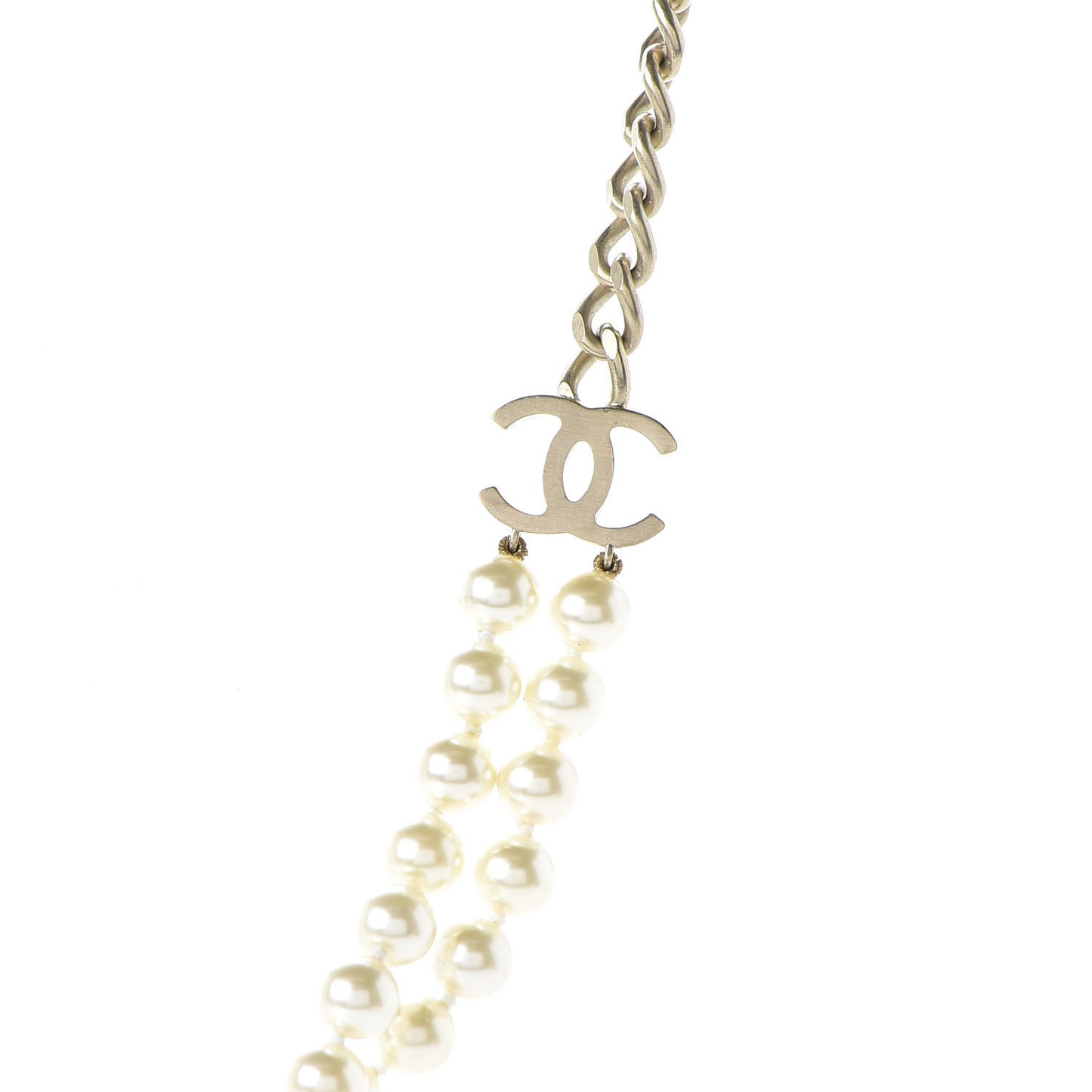 Pearl CC Double Strand Necklace Gold White