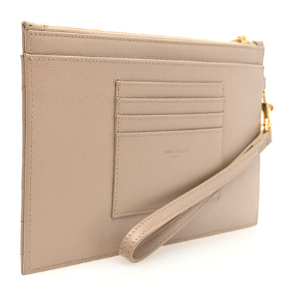 Saint Laurent Grain De Poudre Chevron Monogram Large Bill Pouch Dark Beige 3 of 6