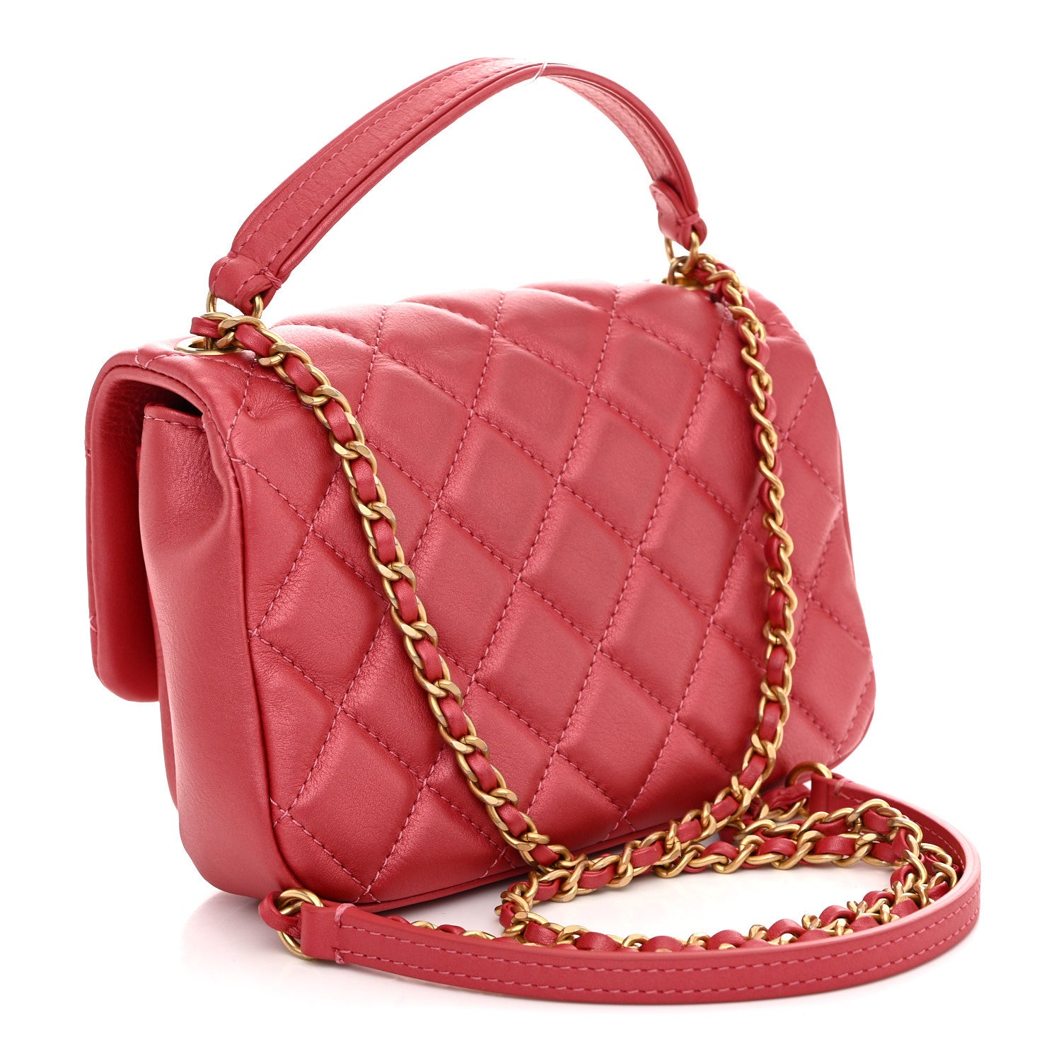 Chanel Metallic Calfskin Quilted Top Handle Flap Dark Pink 1873195