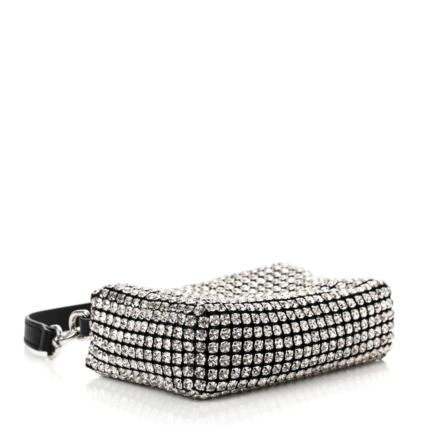 Mesh Crystal Rhinestone Mini Heiress Pouch Black Silver