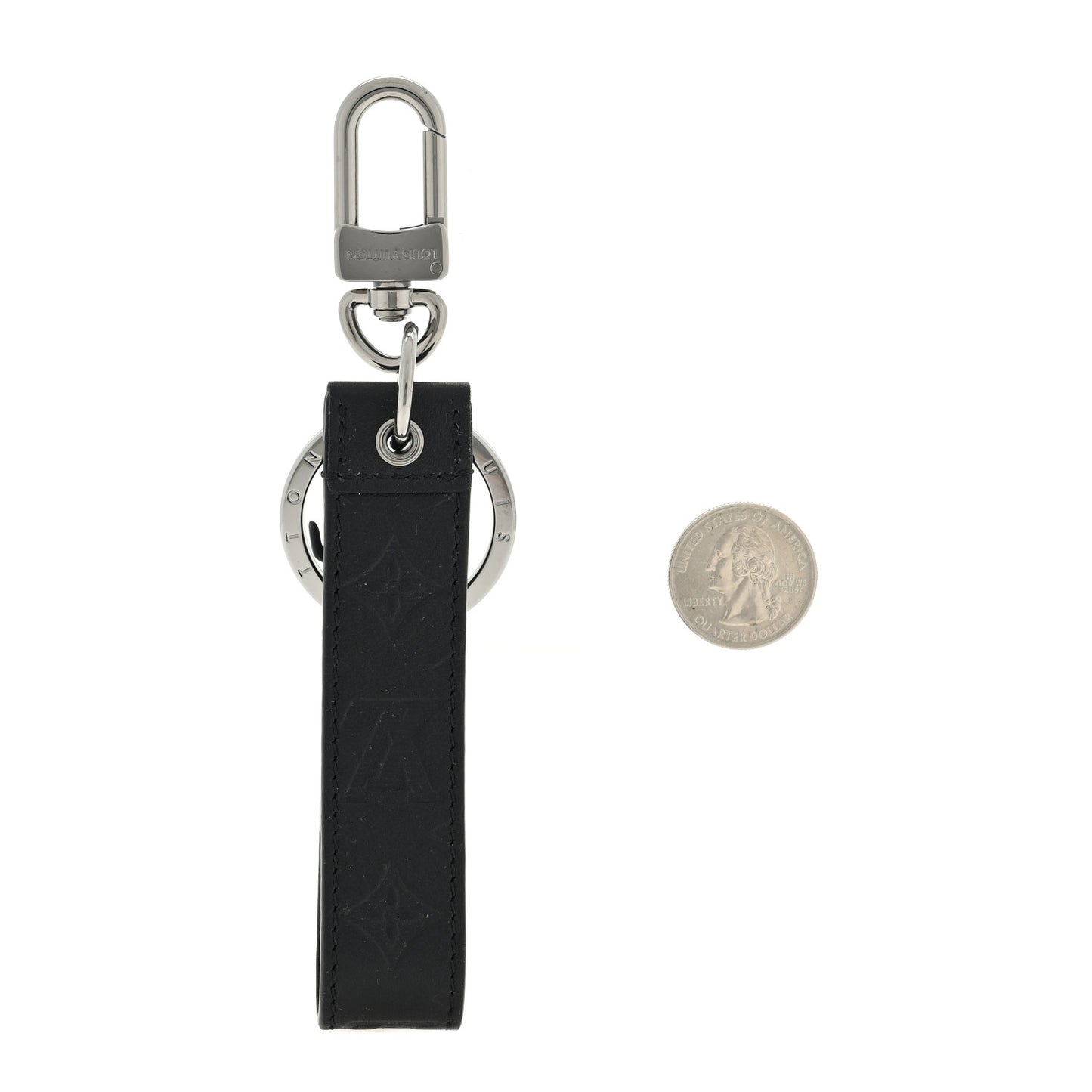 Calfskin LV Shape Dragonne Bag Charm Key Holder Black