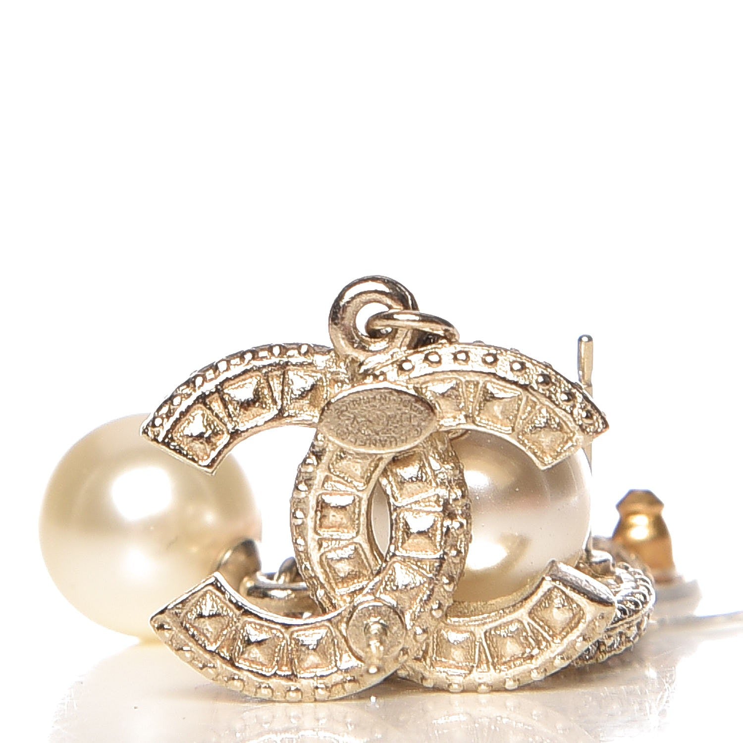 Chanel Crystal Pearl CC Drop Earrings Gold 4 of 4