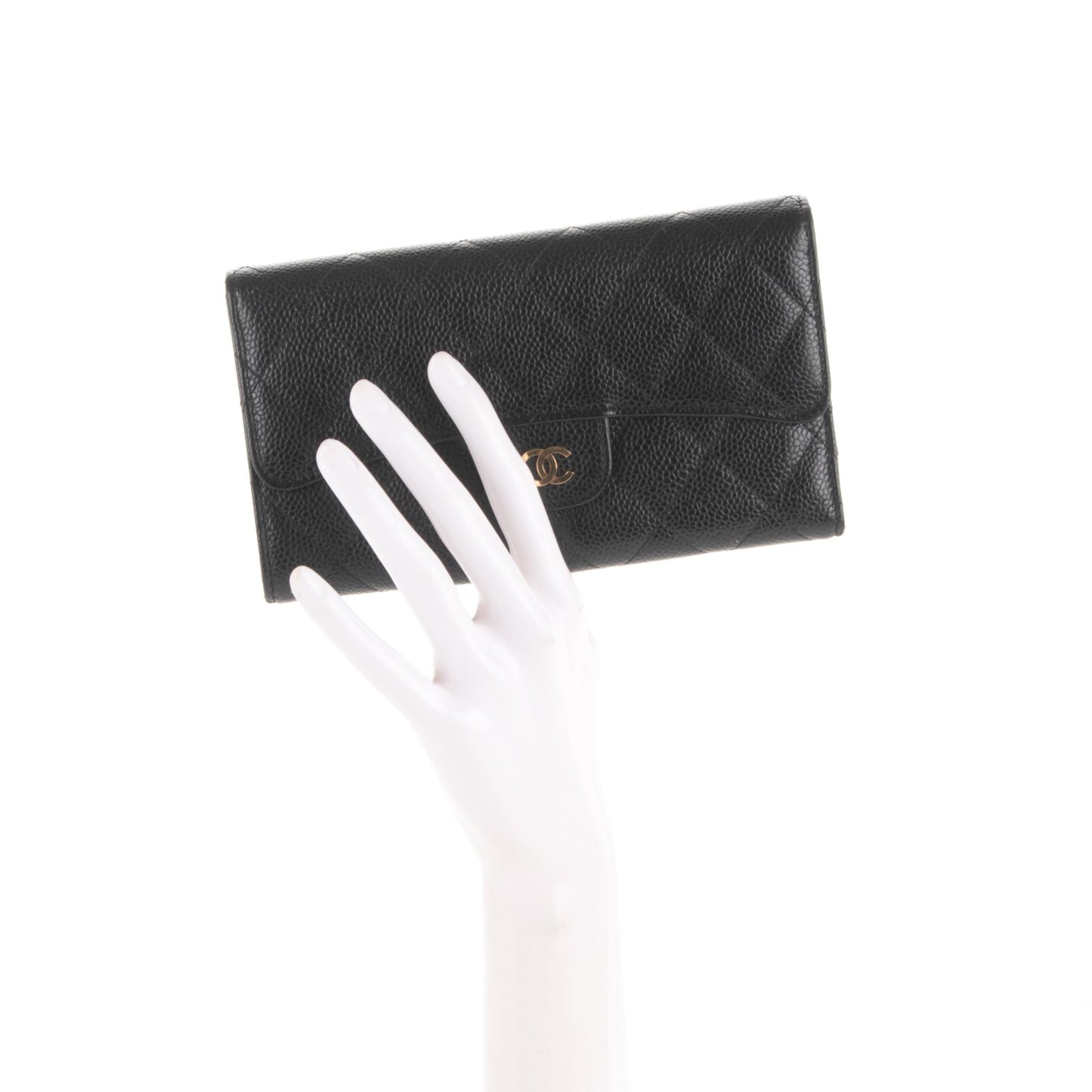 Caviar Quilted Large Flap Wallet Black