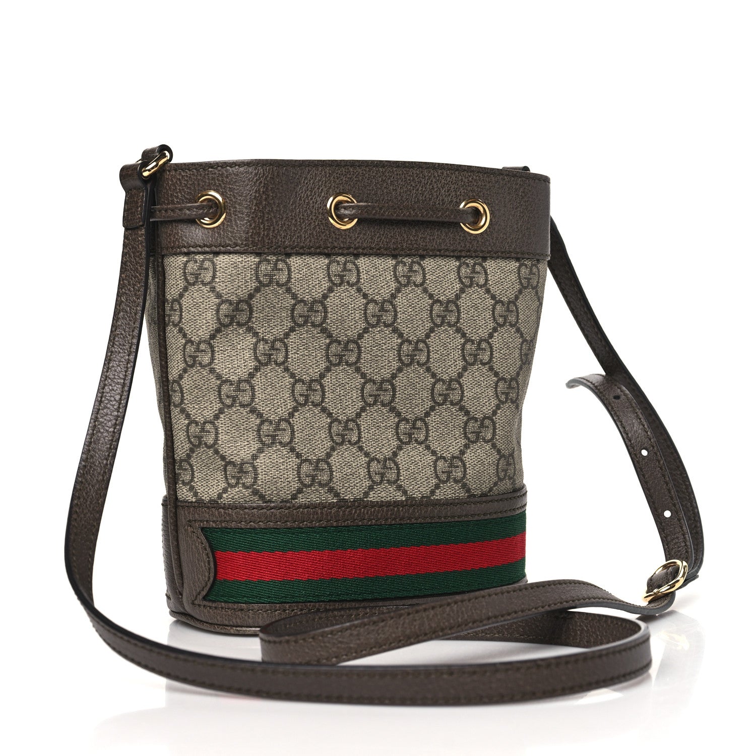 Gucci GG Supreme Monogram Web Mini Ophidia Bucket Bag Brown 3 of 10