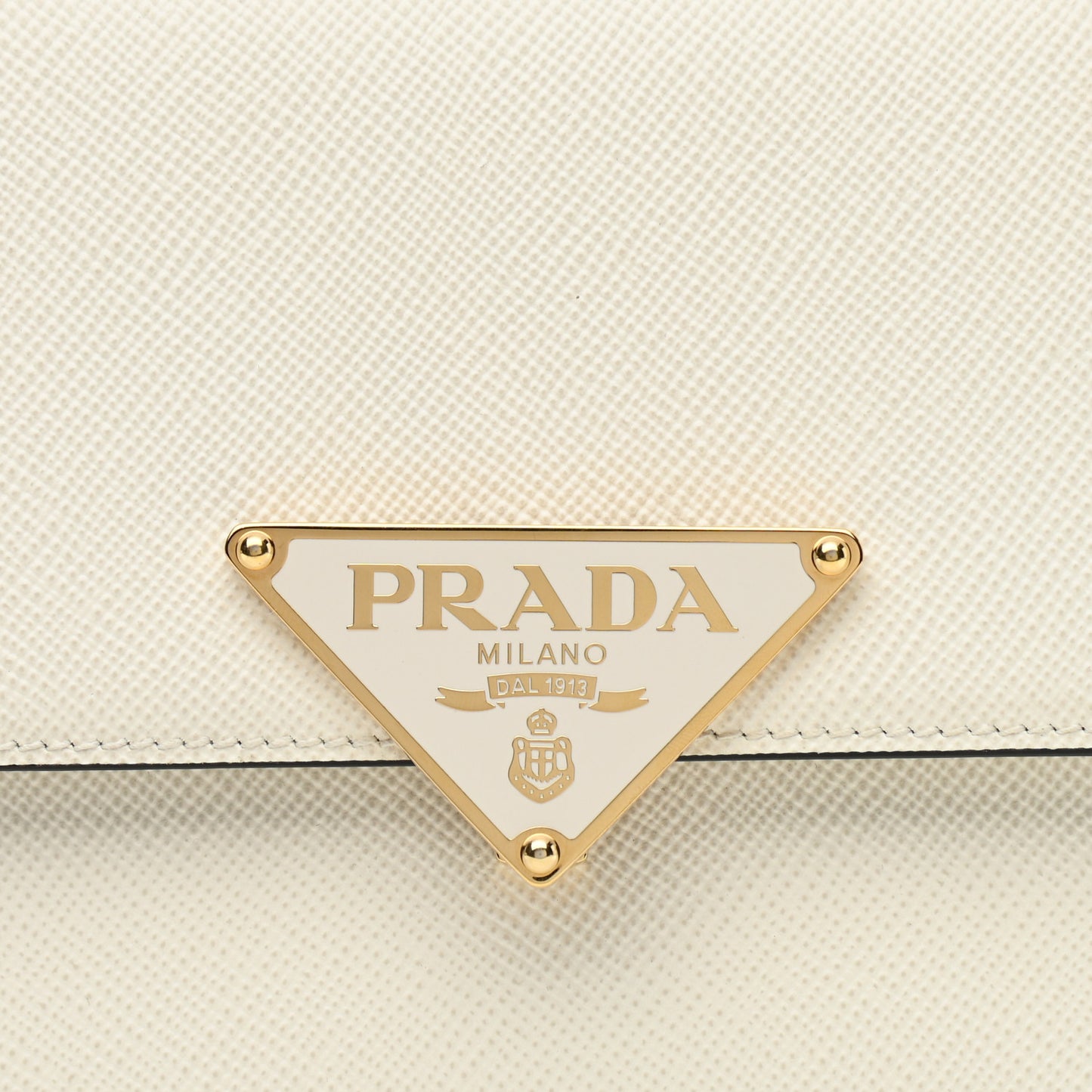 Saffiano Cuir Triangle Embleme Flap Shoulder Bag White
