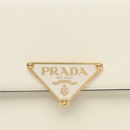 Prada Saffiano Cuir Triangle Embleme Flap Shoulder Bag White 7 of 7