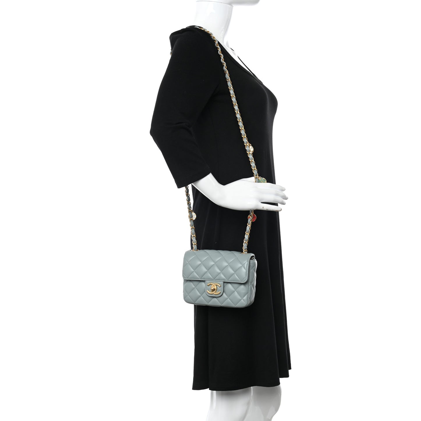Lambskin Quilted Casino Chips Mini Square Flap Grey