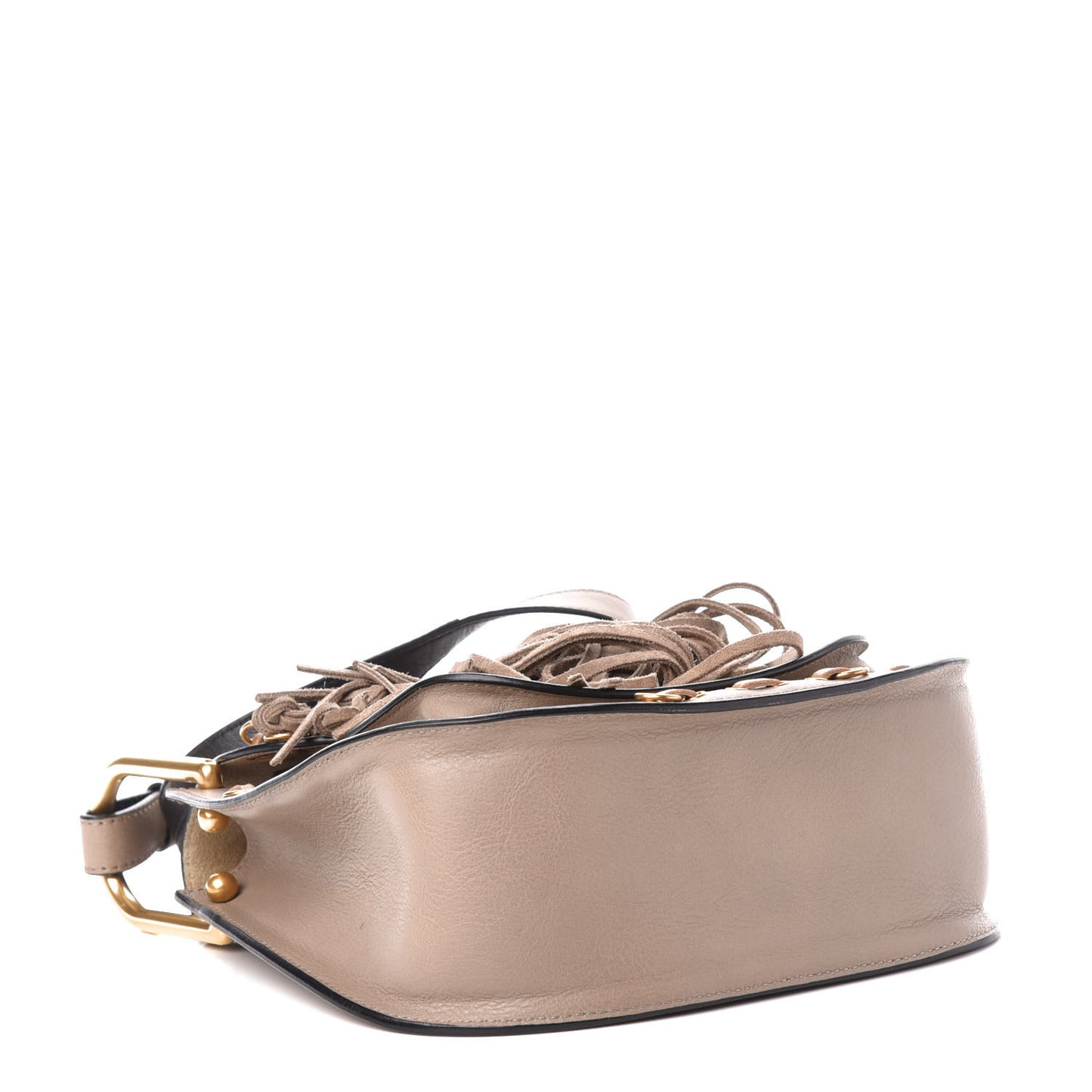 Calfskin Suede Small Hudson Fringe Shoulder Bag Motty Grey