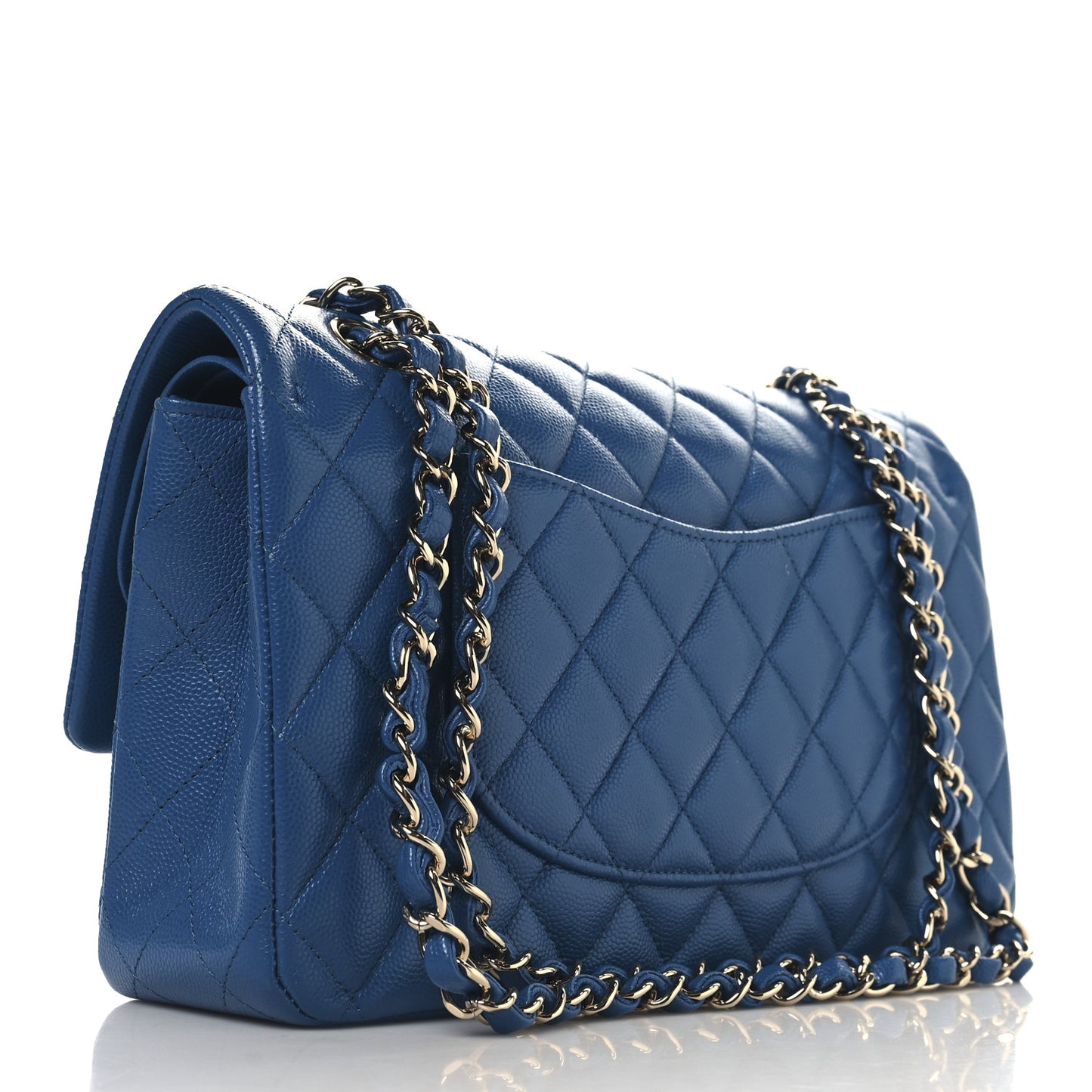 Caviar Quilted Medium Double Flap Blue
