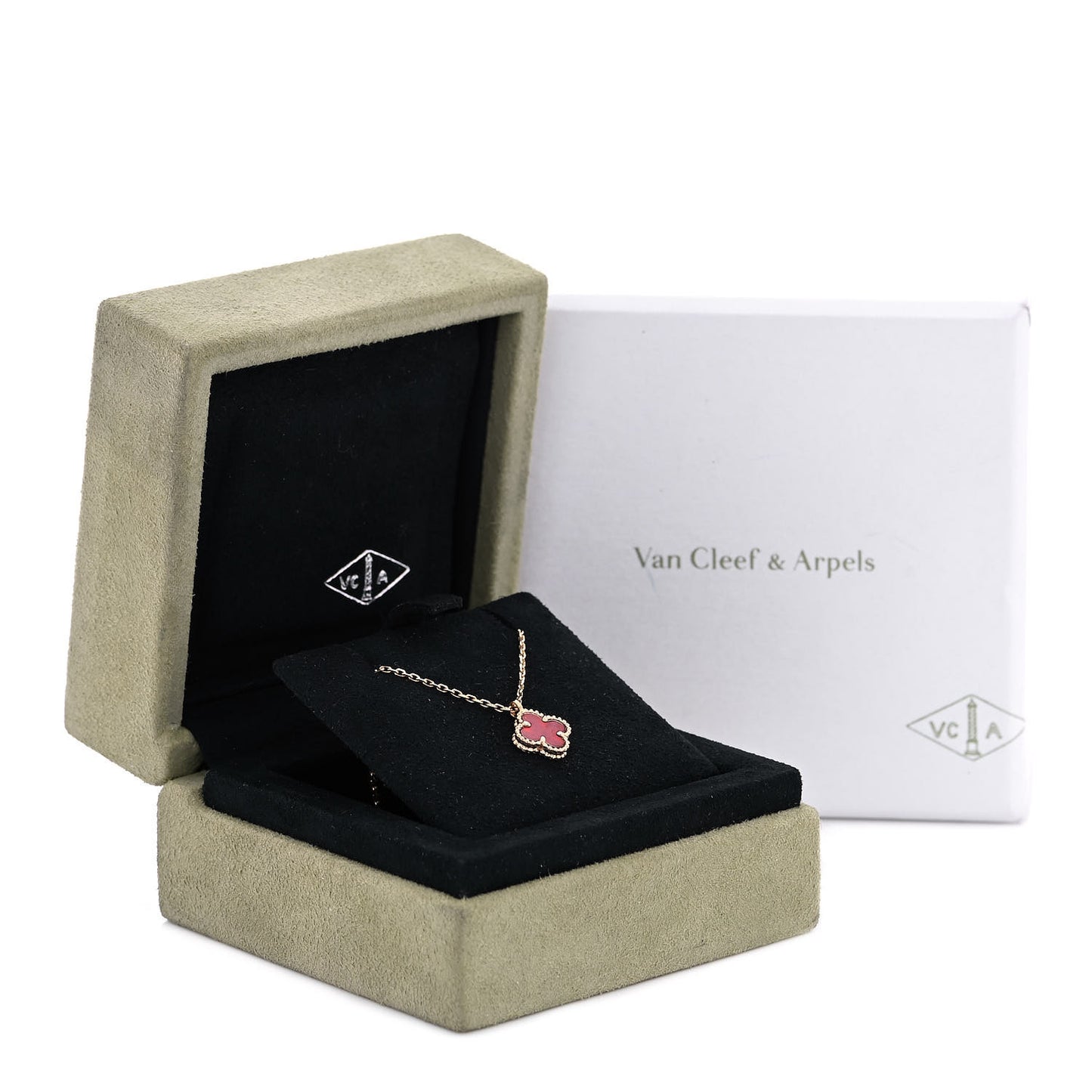 18K Rose Gold Carnelian Sweet Alhambra Pendant Necklace
